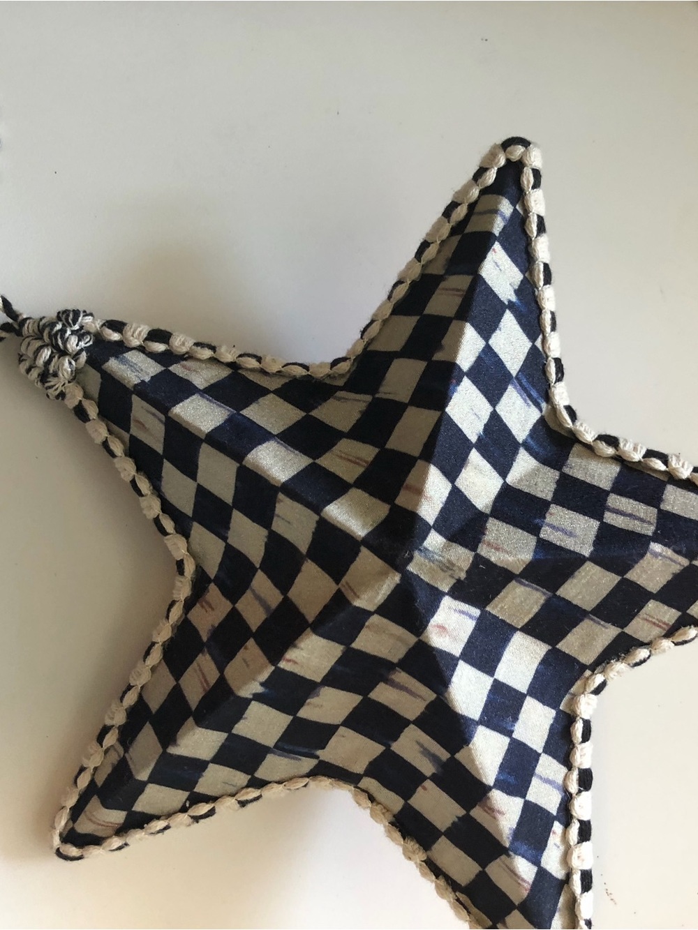 MacKenzie-Childs Red & Cream Plaid Star Ornament. Large. - Picture 2 of 3